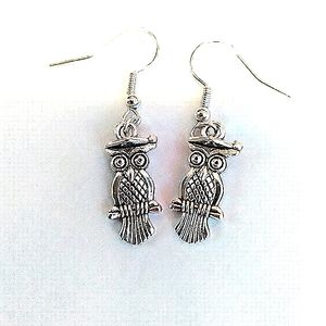 Handmade Silvertone Owl Earrings